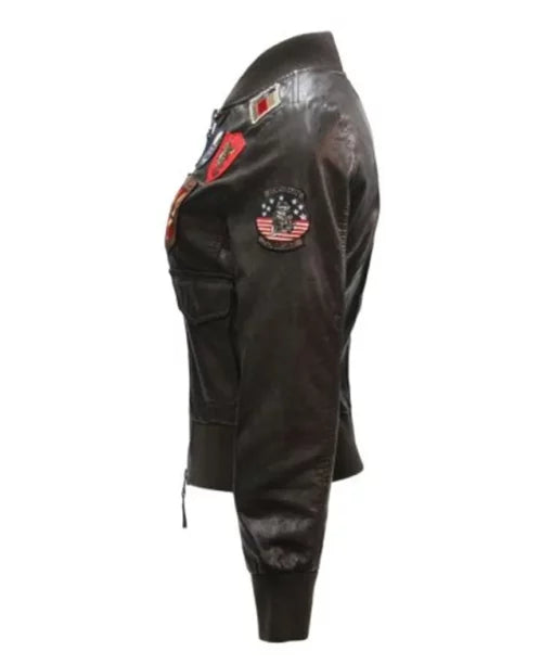 Women Jackets  Top Gun Womens Black Leather Bomber Jacket