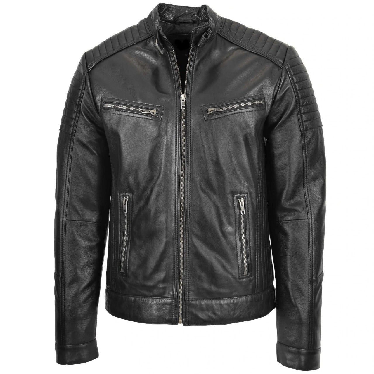 Quilted Black Leather Jacket Men