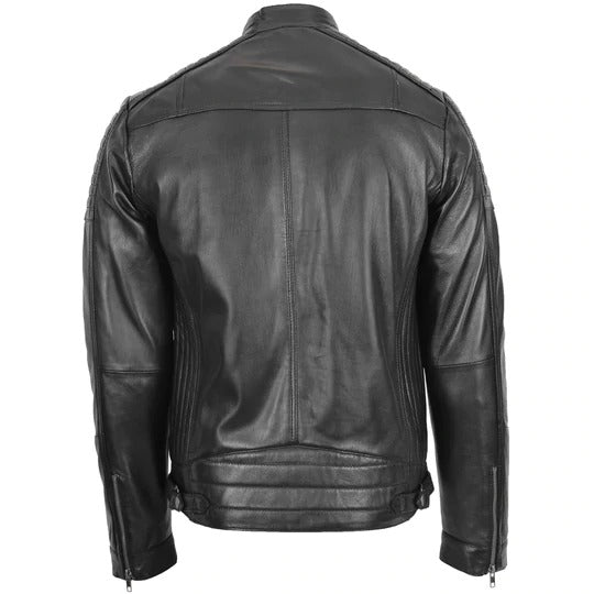 Quilted Black Leather Jacket Men