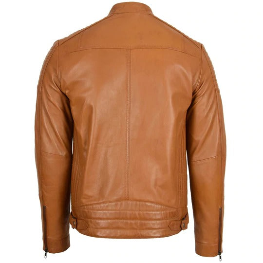 Quilted Tan Leather Jacket Men