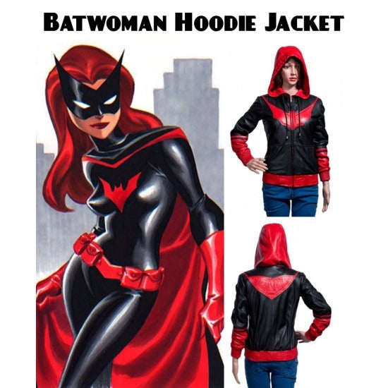 KATHERINE KANE BATWOMAN HOODIE FAUX LEATHER JACKET