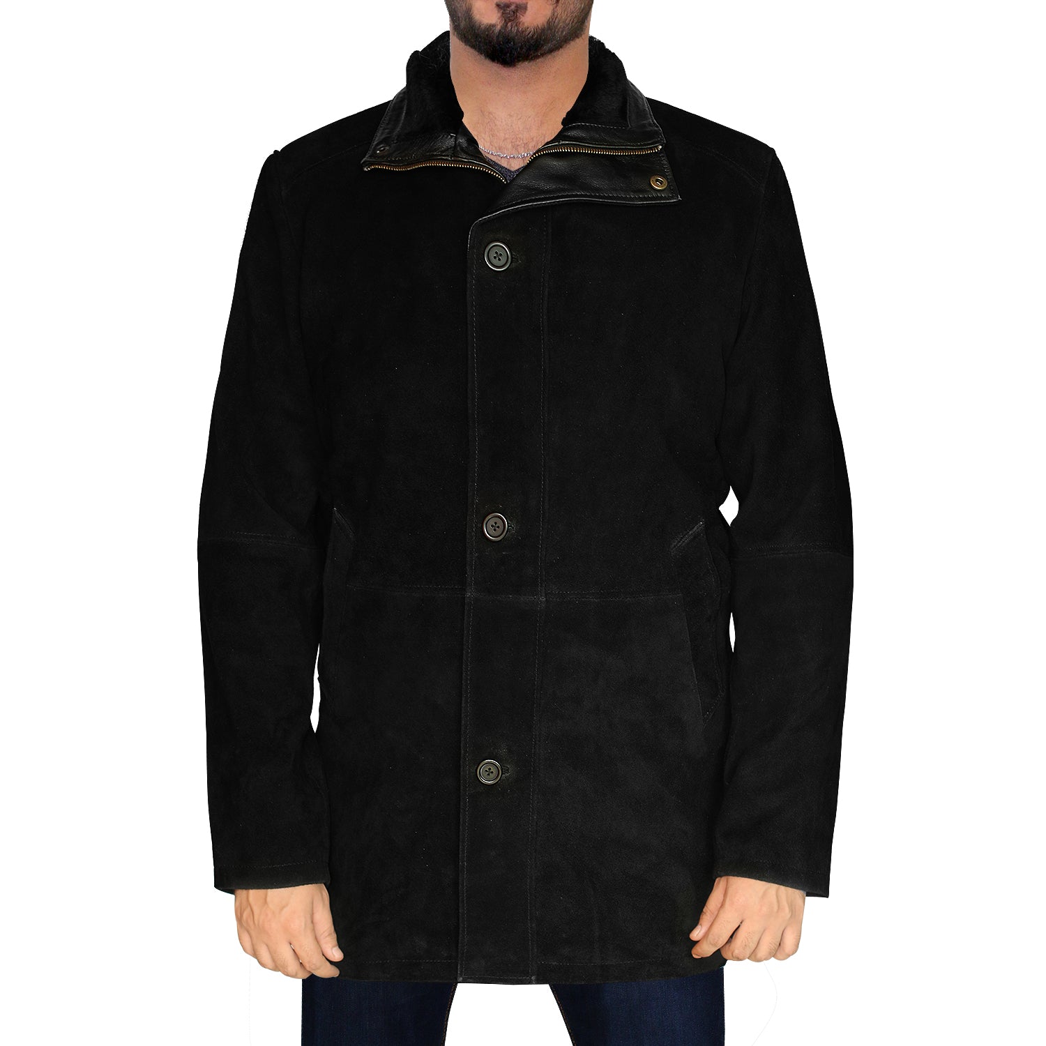 Leather leather coats for men – suede jacket men and long leather coat Black Small