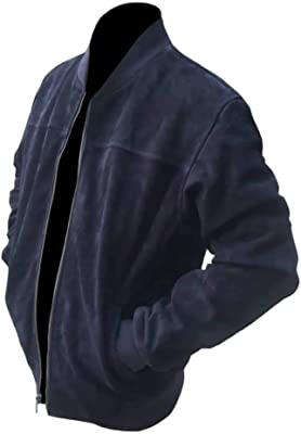 Classy Men's Fashion Bomber Style Suede Leather Dark Blue Jacket