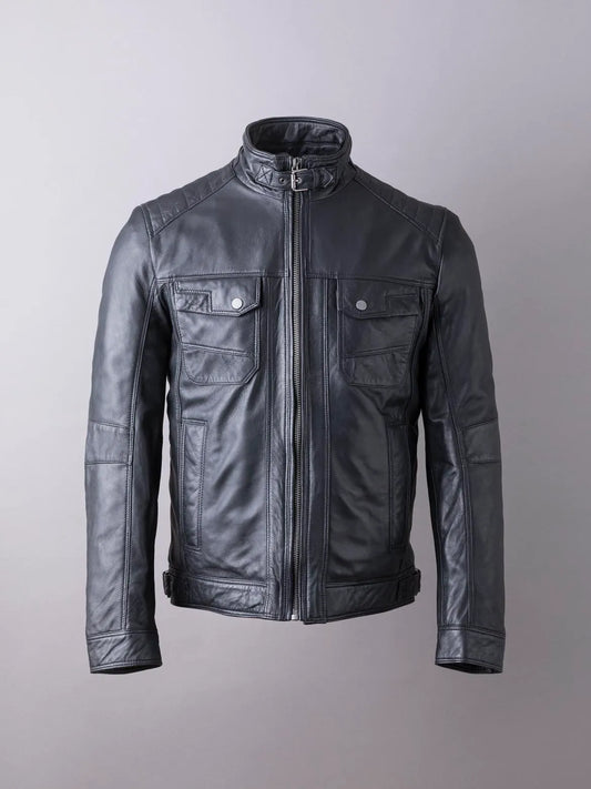 Wansfell Leather Biker Jacket in Black