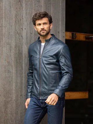 Greystone Faux Leather Jacket in Blue Night