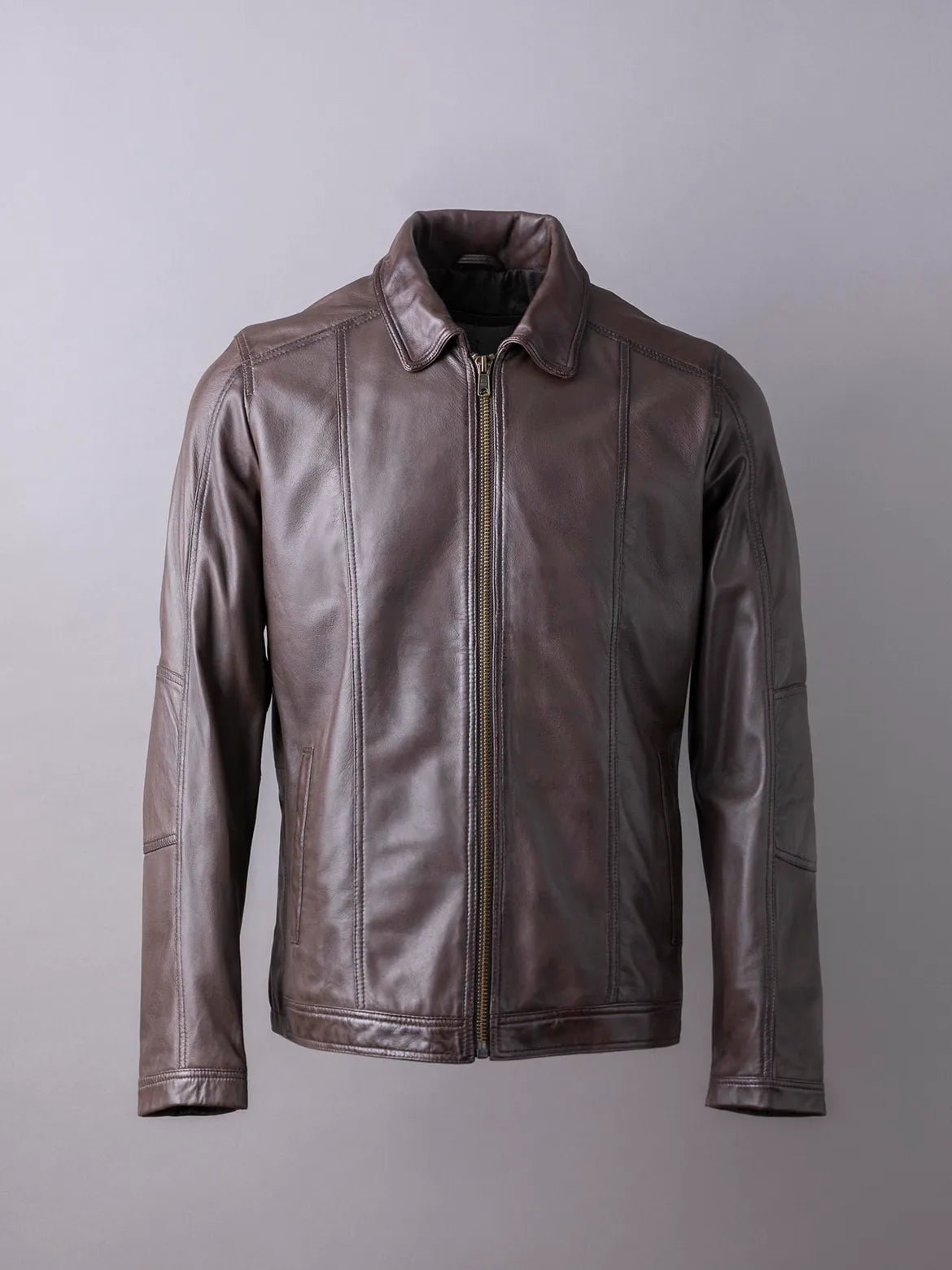 Rothay Collared Leather Jacket in Brown