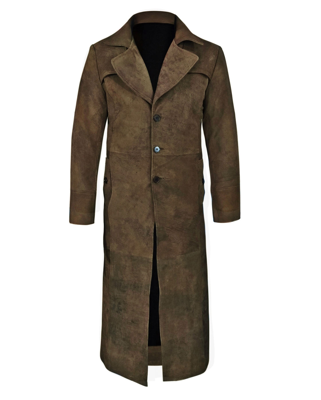 Light Snuff Leather Duster Trench Coat For Men