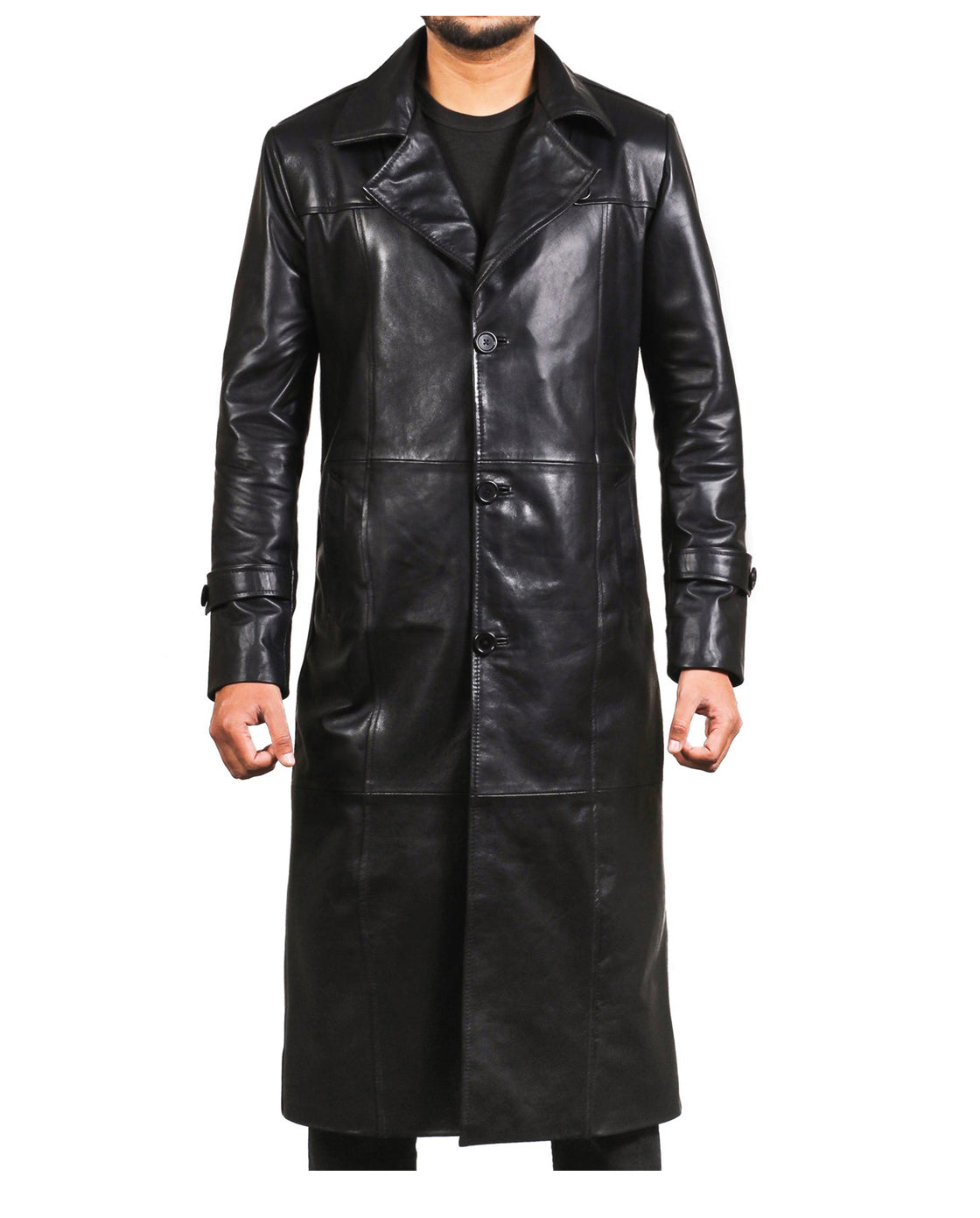 Black Leather Trench Coat Mens, S Black Leather Trench Coat Mens, S