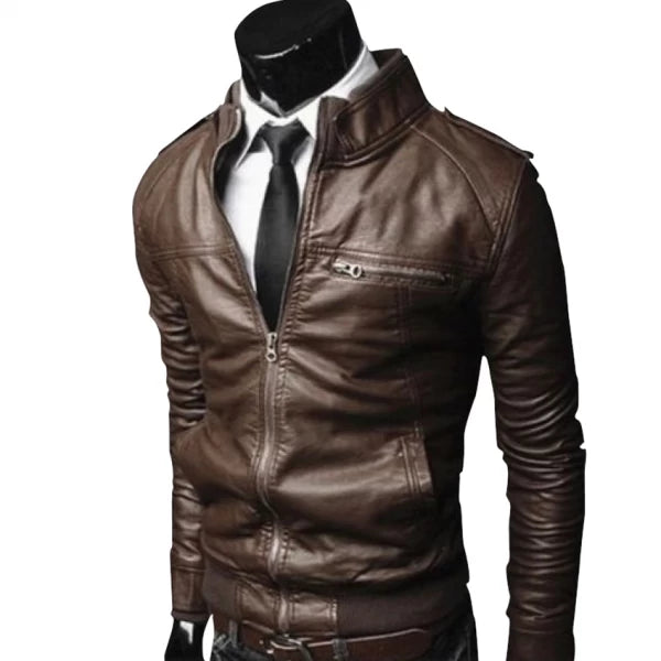 High street Brown Men Faux Leather Jacket