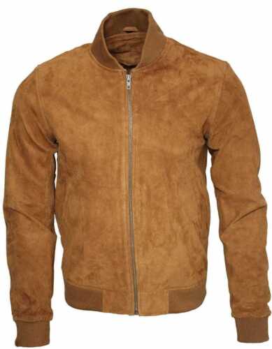 Men's Genuine Leather Bomber Jacket Real Suede Leather Tan Urban Biker Style