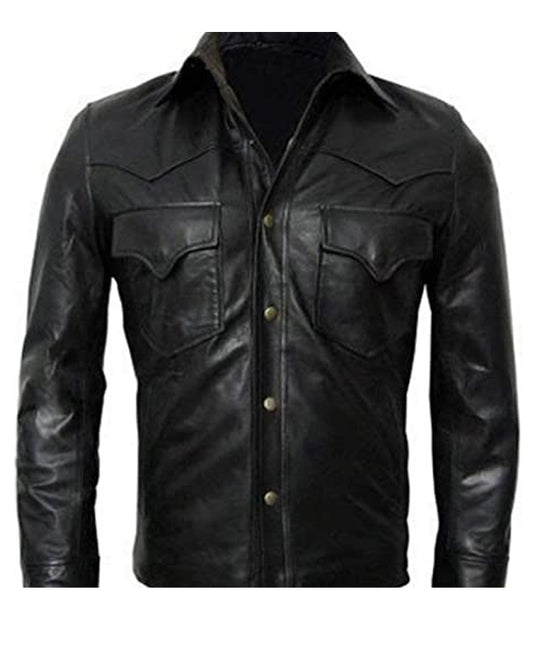 Mens Smart Casual Black Slim Genuine Leather Jacket