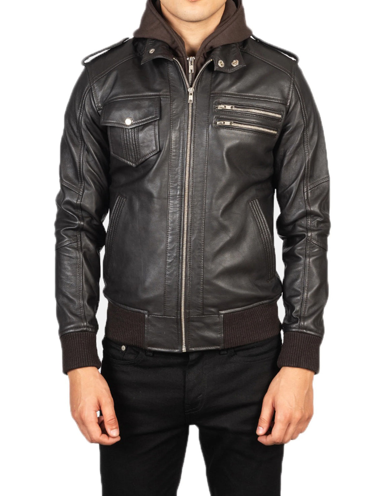 HOLY | Leather Biker Jacket with Removable Hood