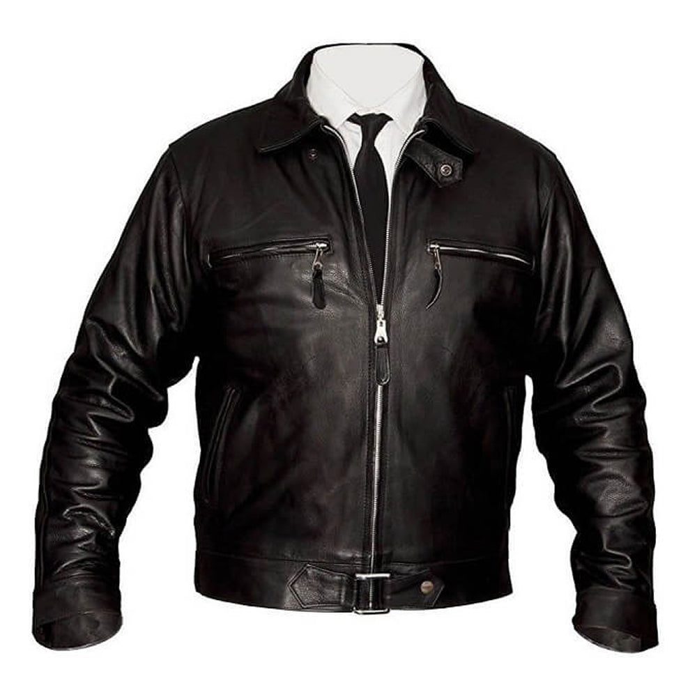 Simple Men s Black Leather Biker Jacket