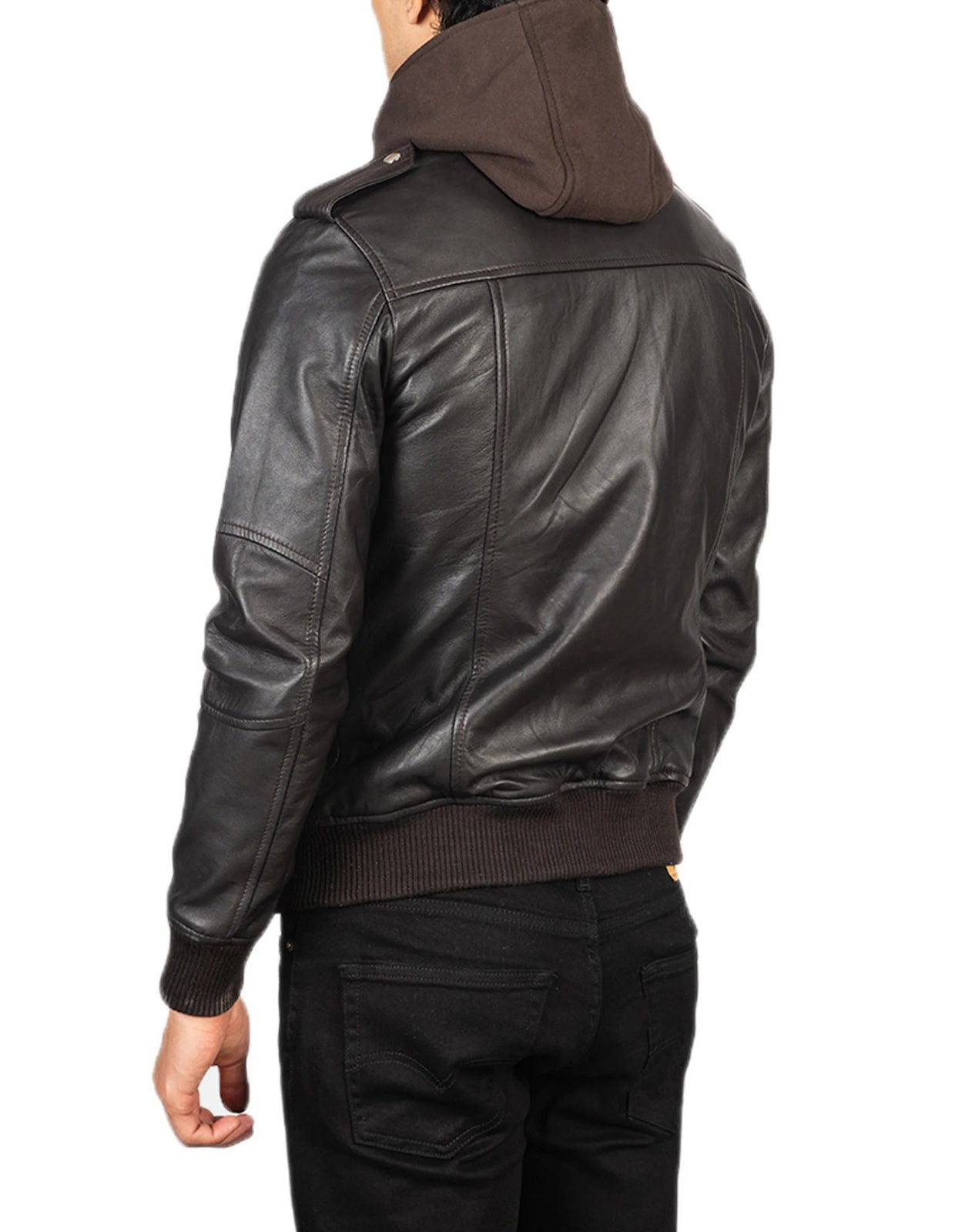 Men Black Leather Motorcycle Jacket with Removable Hood