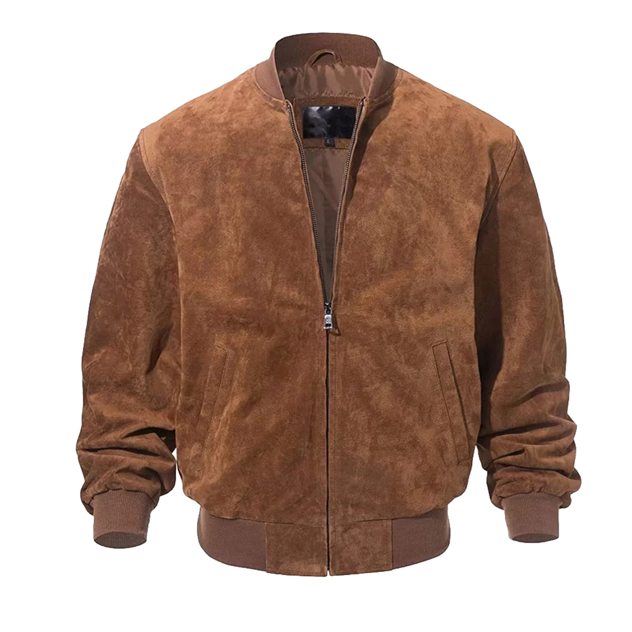 Men's Leather Baseball Bomber Jacket Vintage Suede