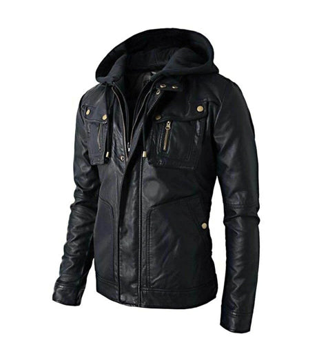 Men s Casual Detachable Black Hooded Jacket