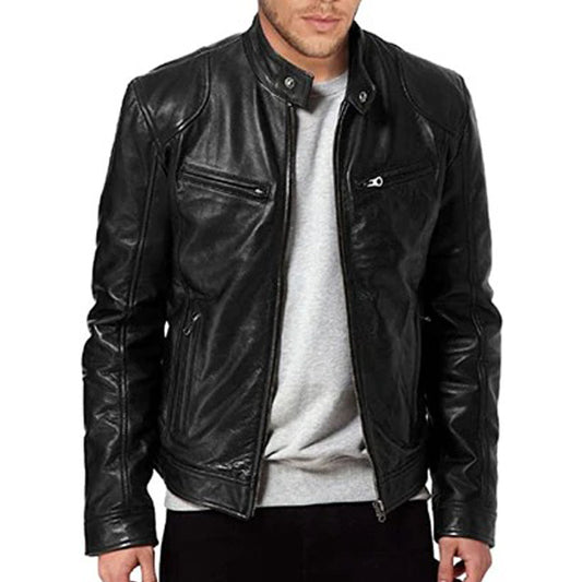 Men's Genuine Lambskin Leather Biker Jacket