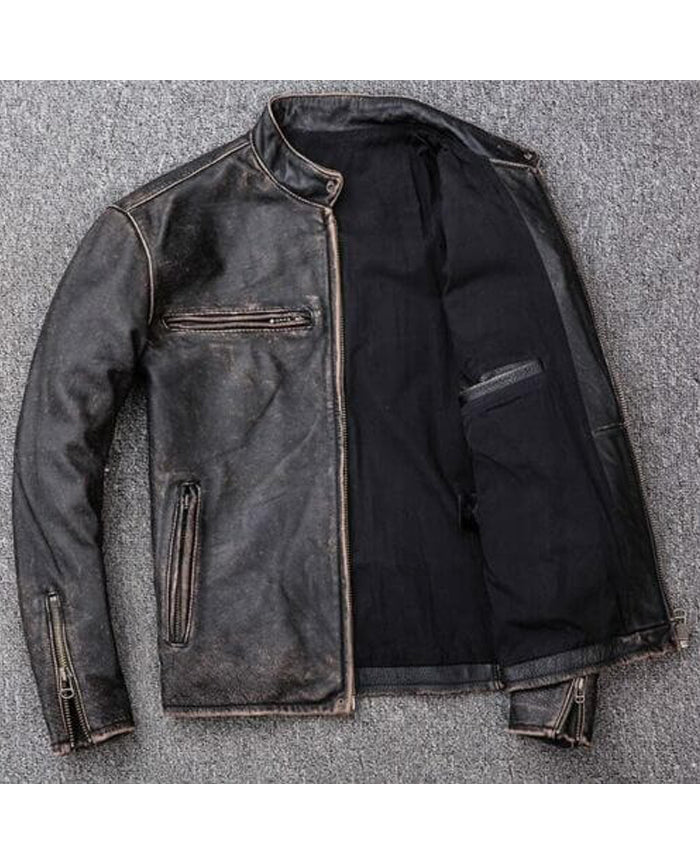 Men s Vintage Black Leather Motorcycle Jacket