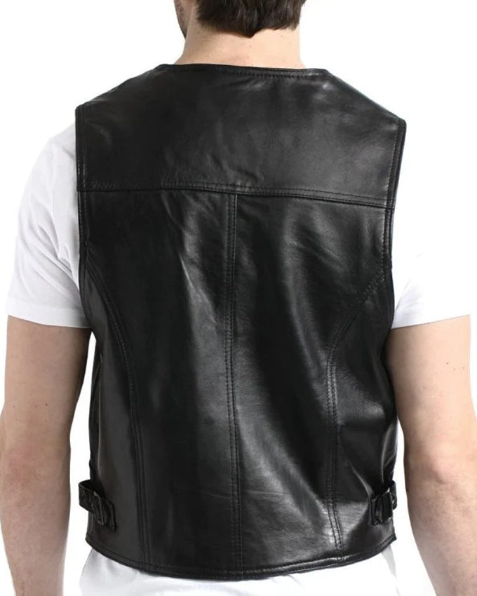 Black Leather Biker Vest