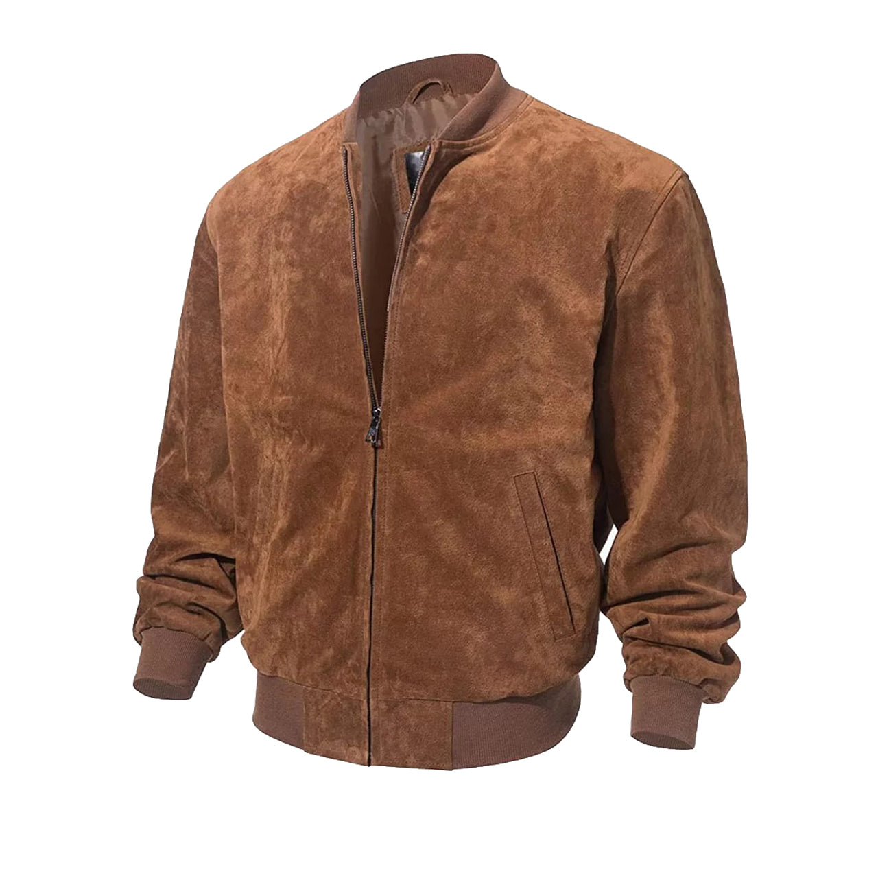 Men's Leather Baseball Bomber Jacket Vintage Suede