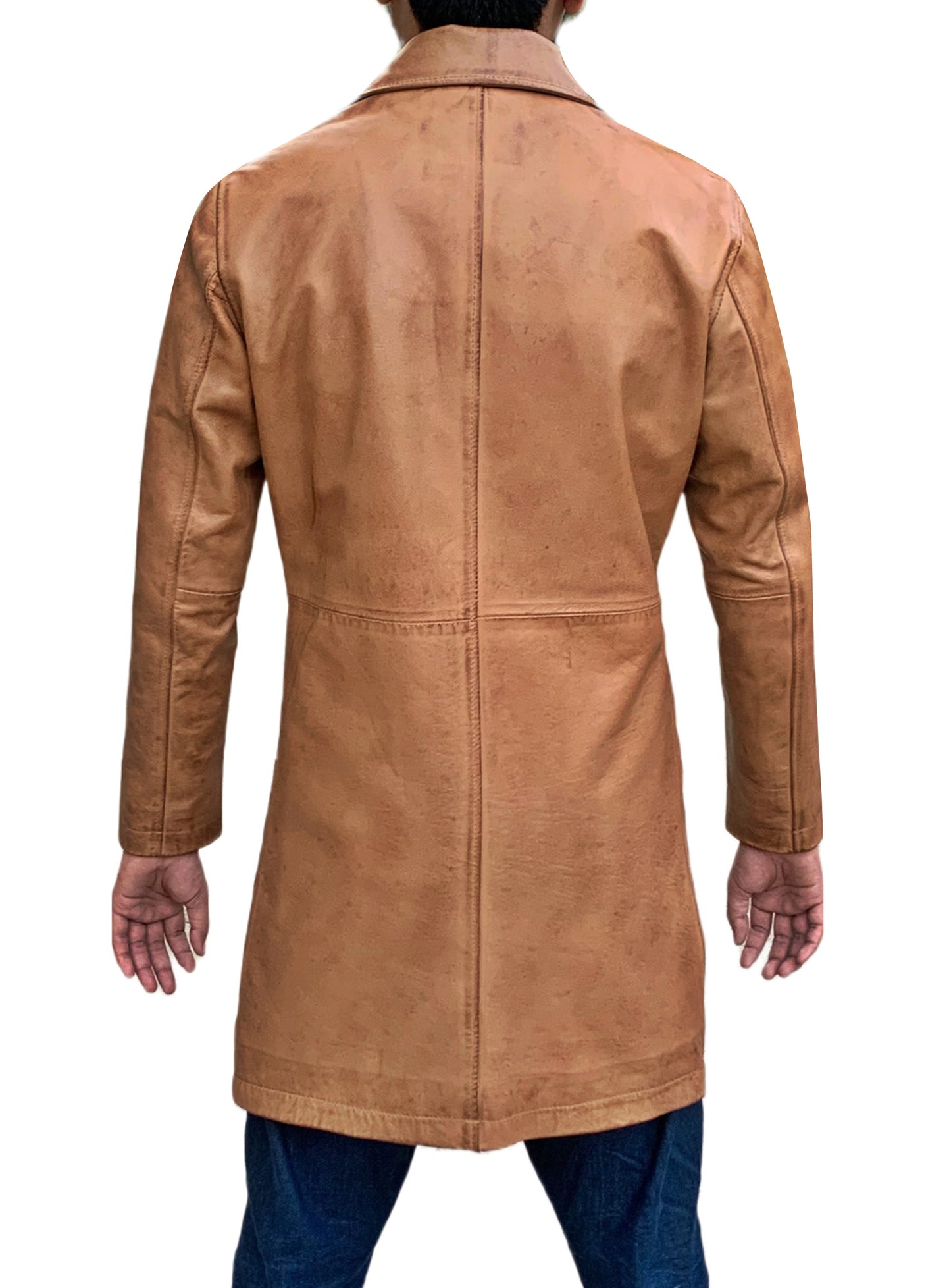 Two Quarter Wax Brown Leather Coat For Men