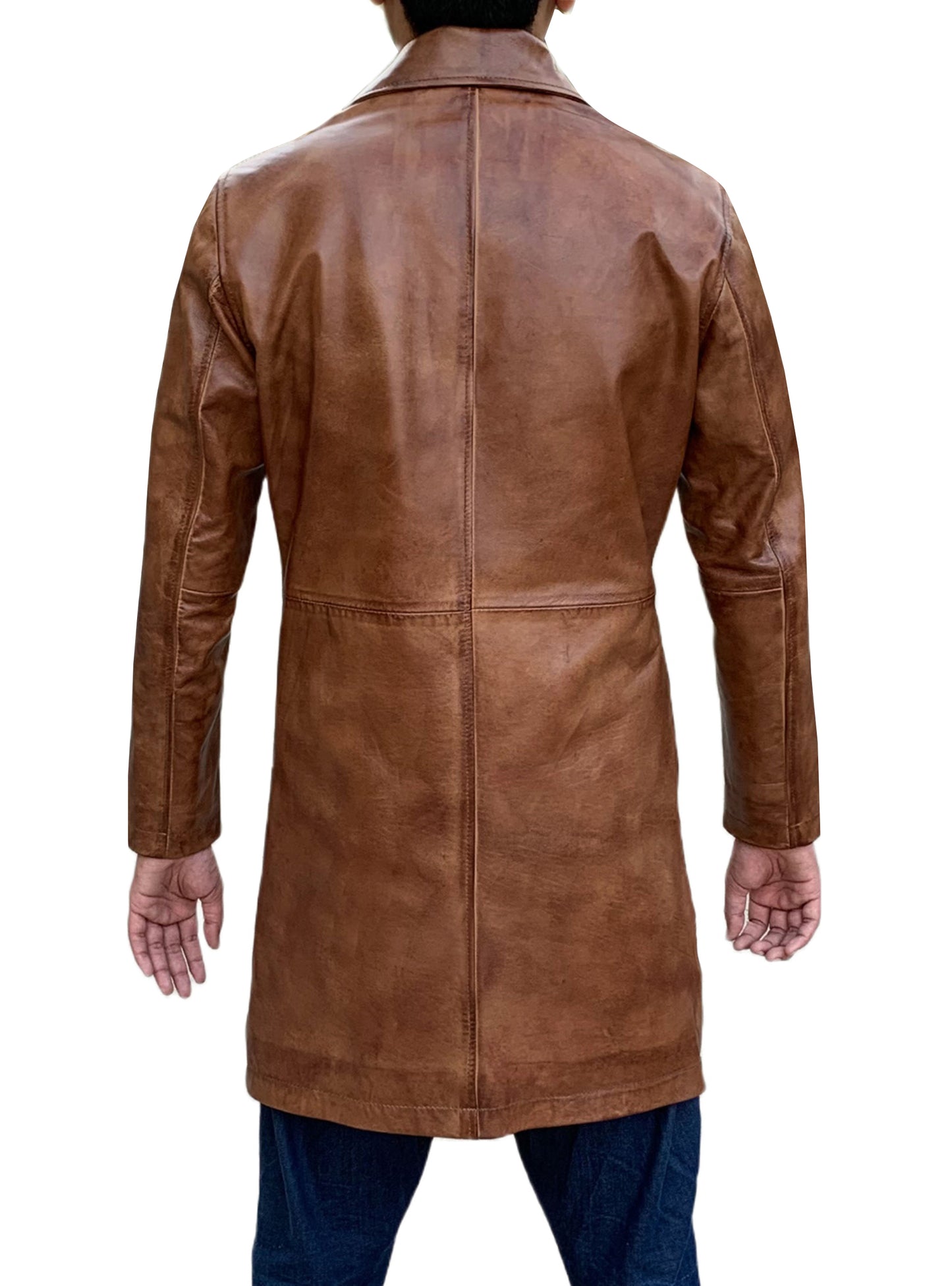 Two Quarter Wax Brown Leather Coat For Men