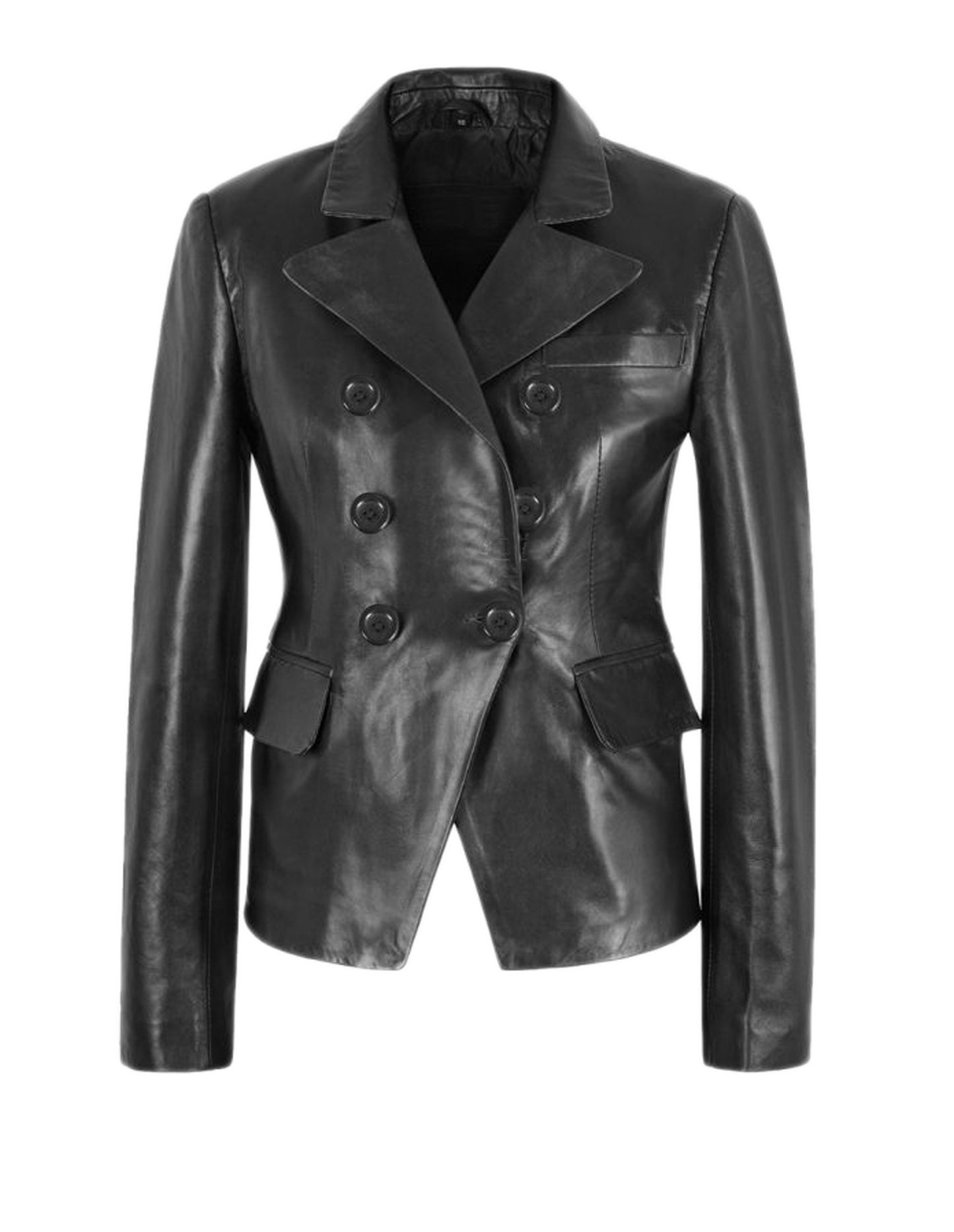 Women's Black Leather Blazer Coat