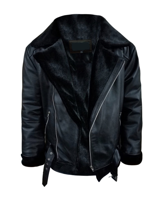 B3 Bomber Mens Black Bomber Faux Fur Leather Jacket