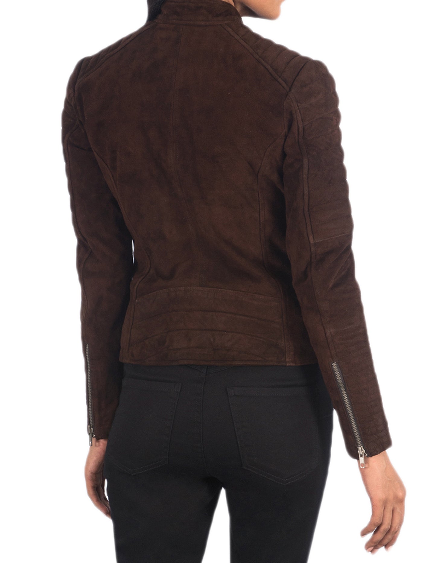 Dark Brown Suede Biker Leather Jacket For Women