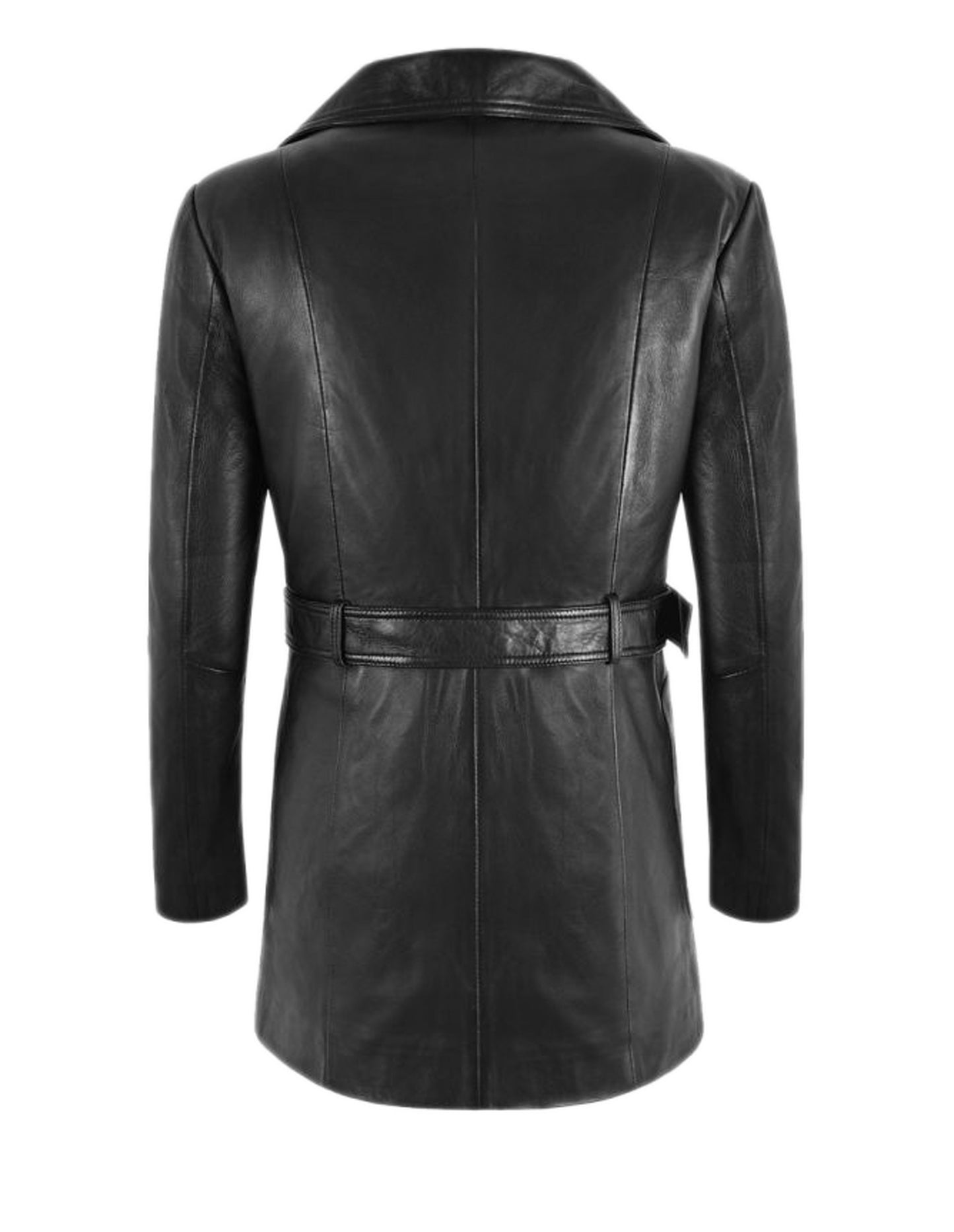 Three Quarter Black Genuine Leather Trench Coat For Women