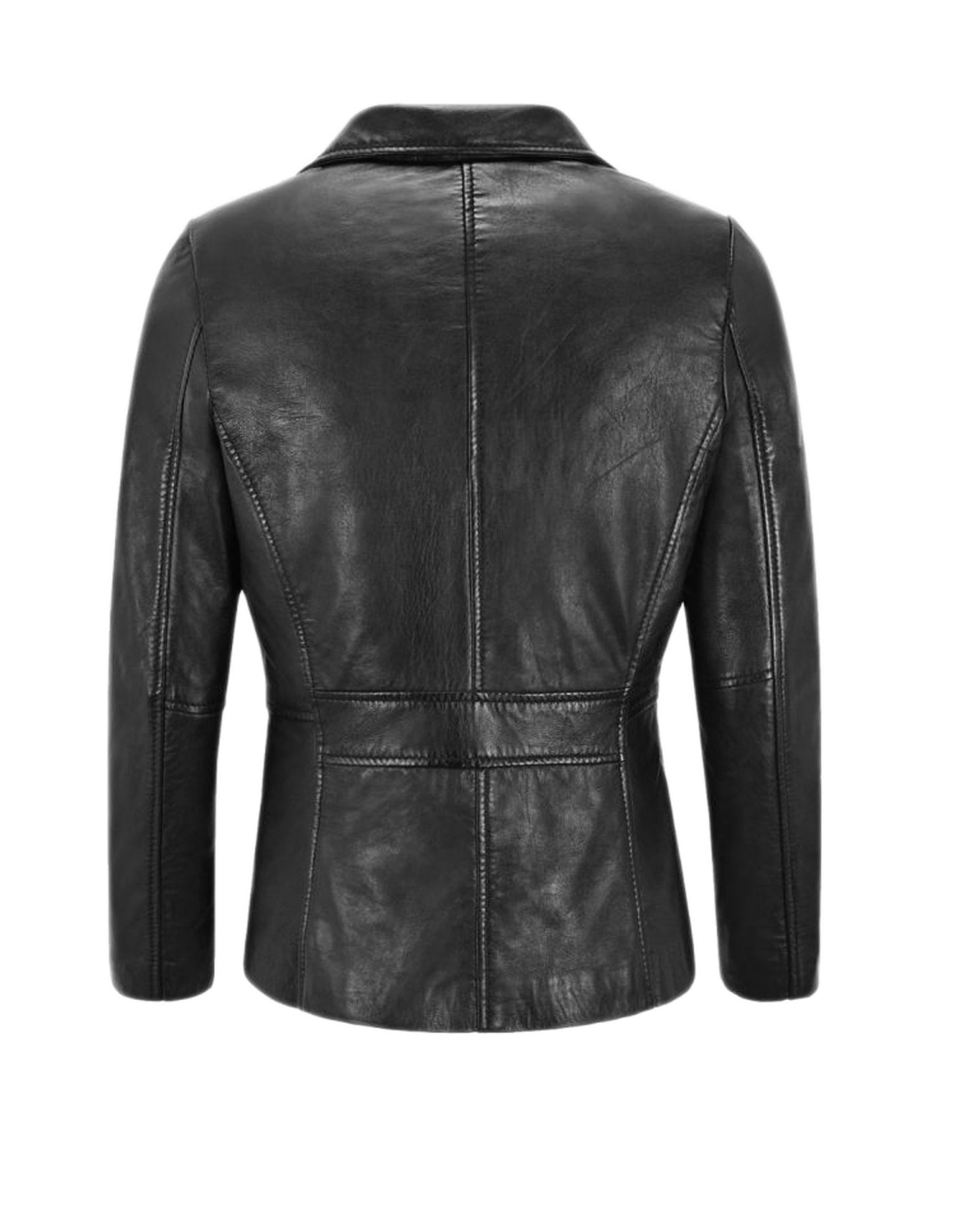 Women's Three Button Black Leather Blazer Coat