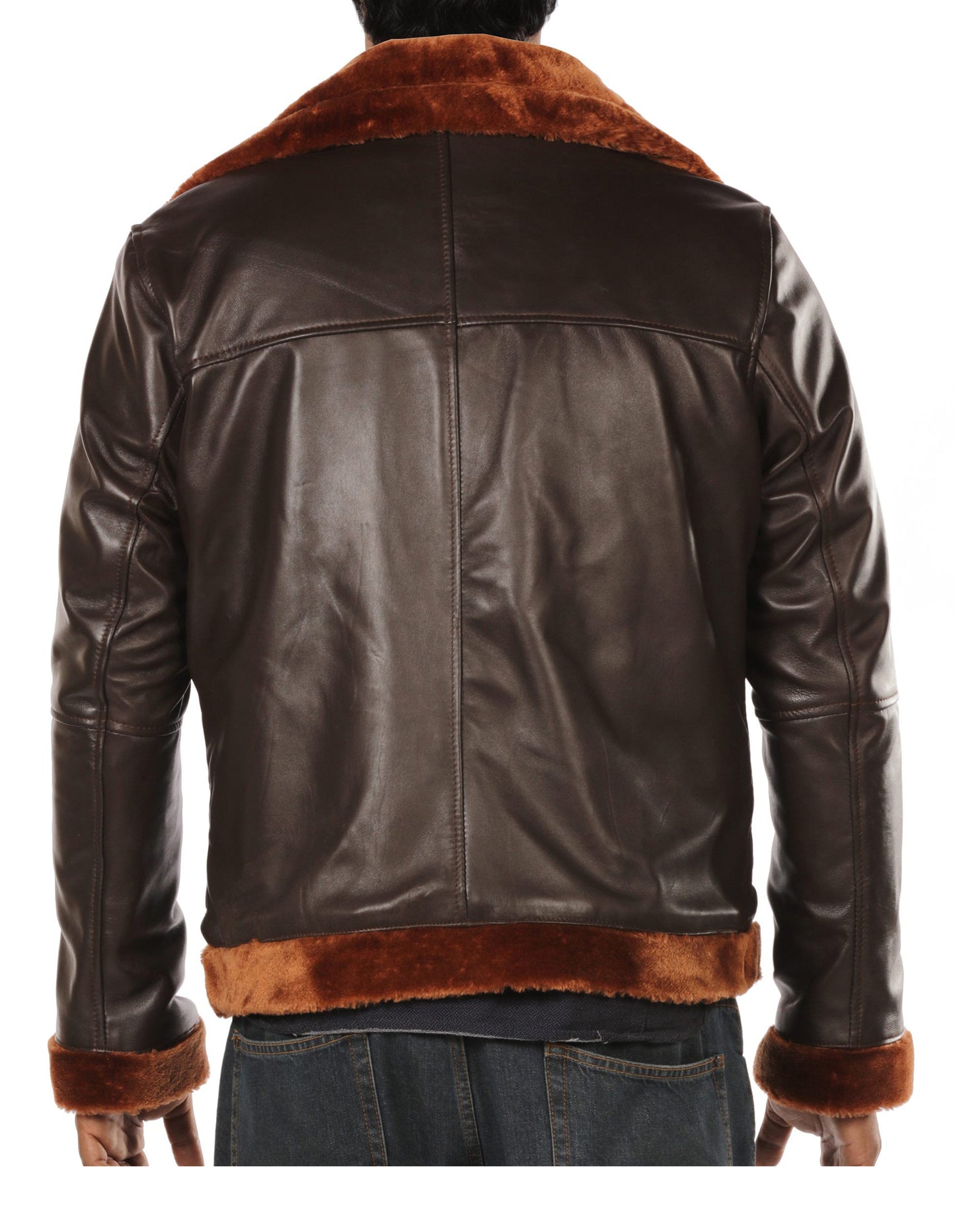 B3 Bomber New Mens Brown Bomber Faux Fur Leather Jacket