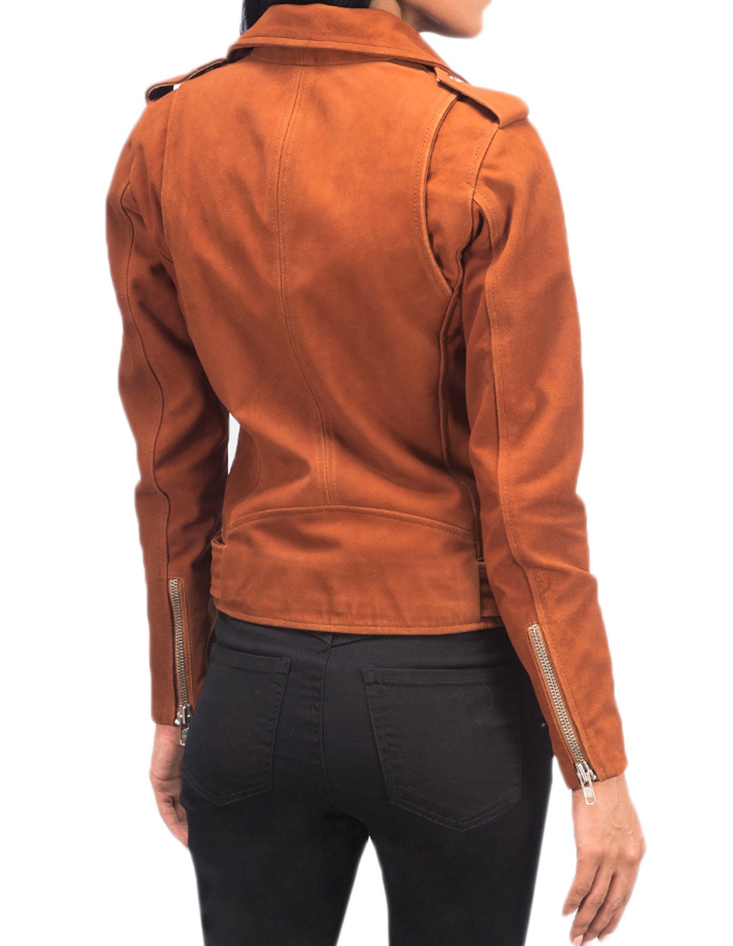 Tan Brown Suede Biker Leather Jacket For Women