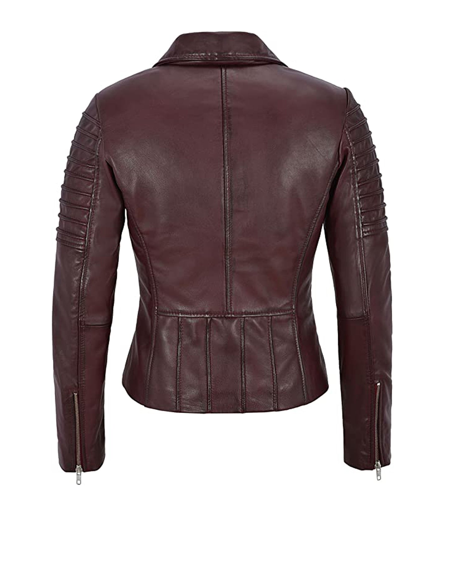 Women's Burgundy Biker Motorcycle Sheepskin Leather Jacket