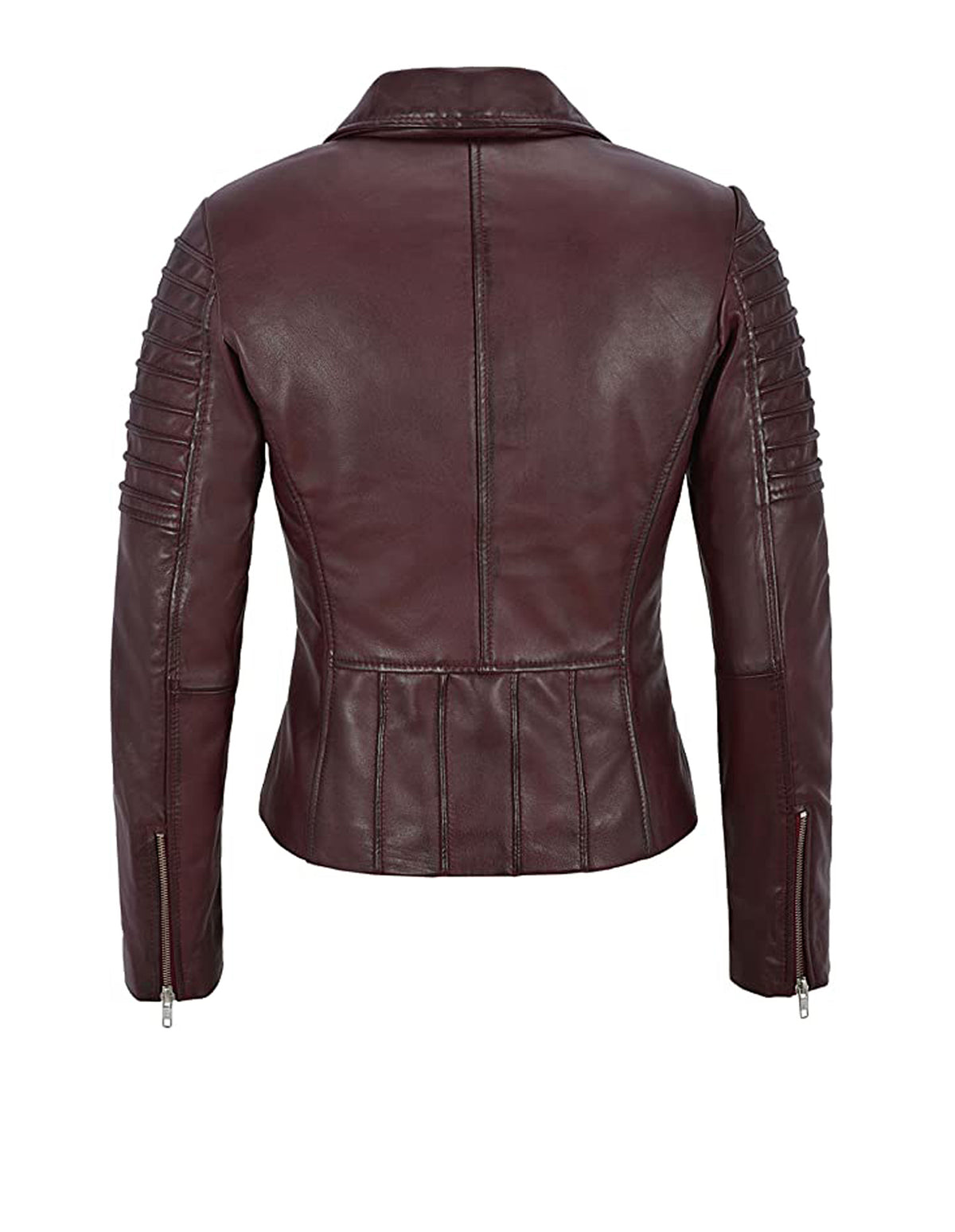 Women's Burgundy Biker Motorcycle Sheepskin Leather Jacket - Ultimate ...