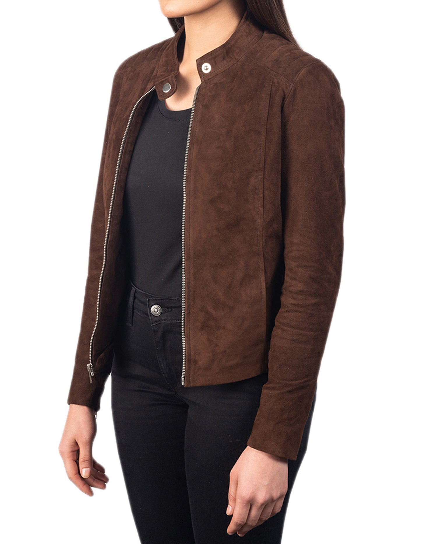 Brown Suede Leather Jacket For Women