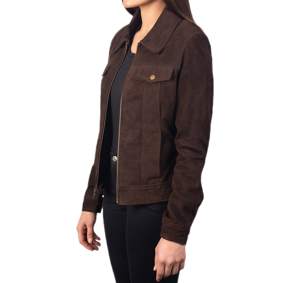 Brown Suede Leather Jacket For Women