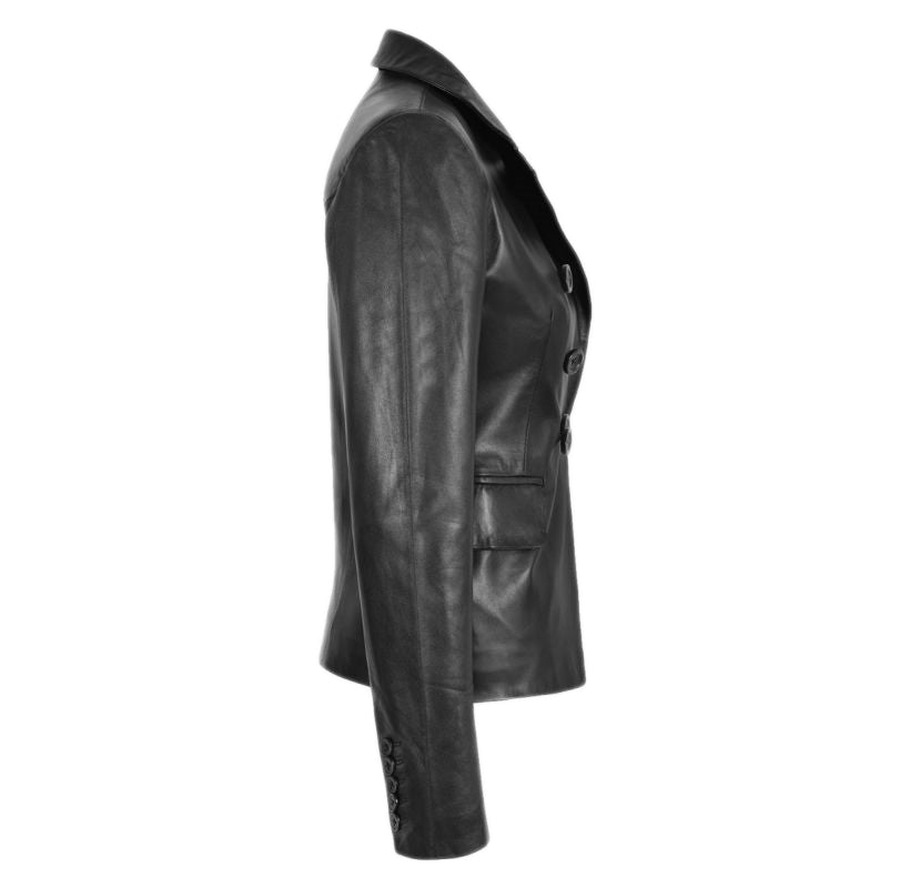 Women's Black Leather Blazer Coat