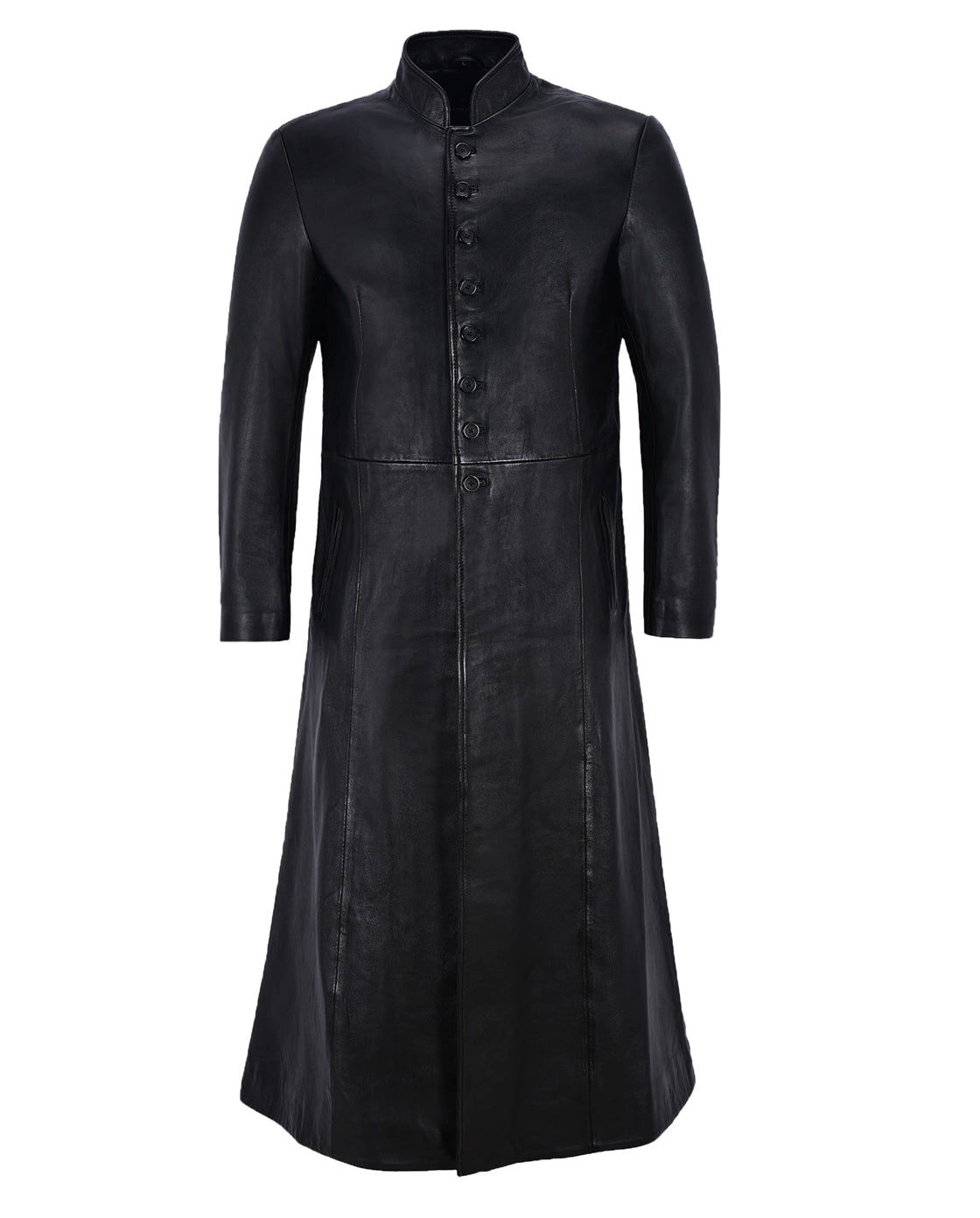 Black Long Leather Trench Coat For Men