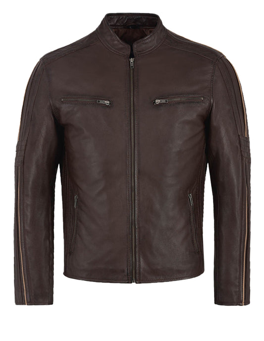 Brown Leather Biker Jacket For Men