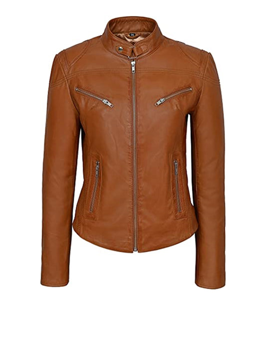 Womens Tan Basic Sheepskin Leather Jacket