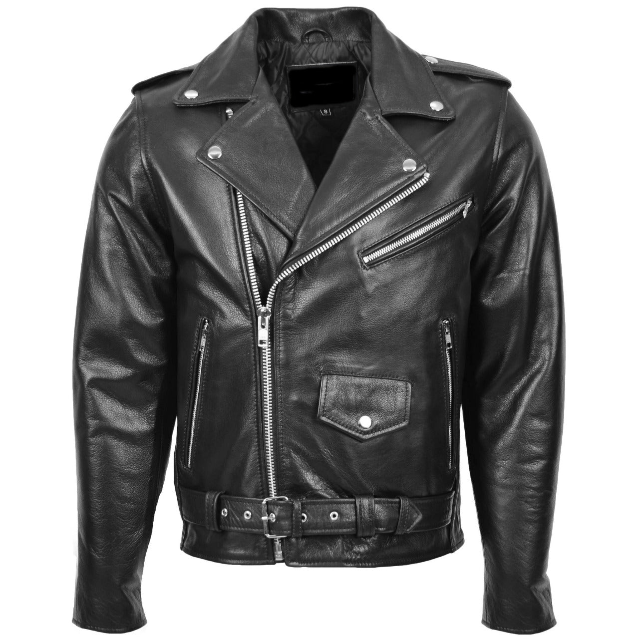 Mens Black Biker Leather Jacket With Pockets