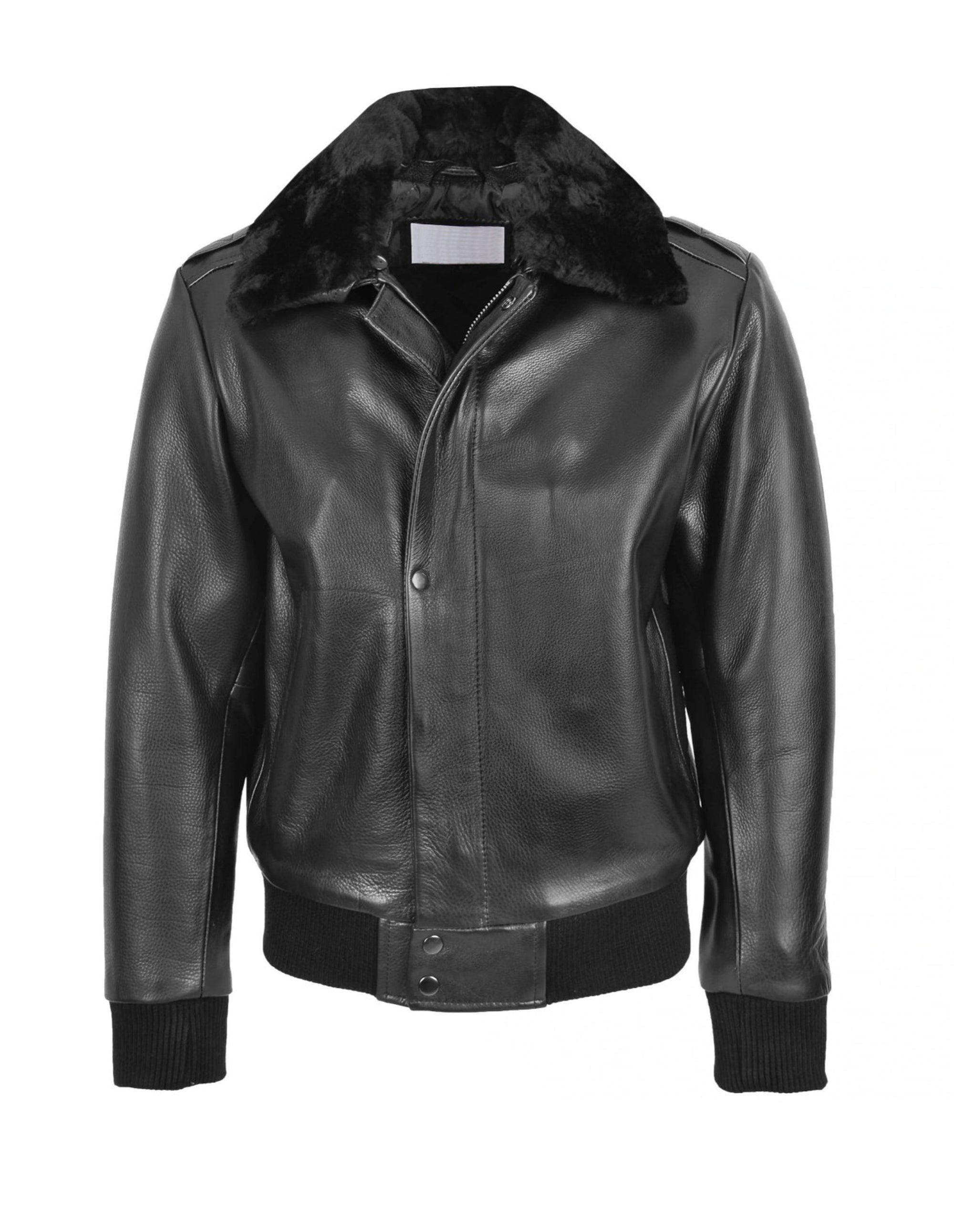 Mens Black A2 Bomber Fur Collar Sheepskin Leather Jacket