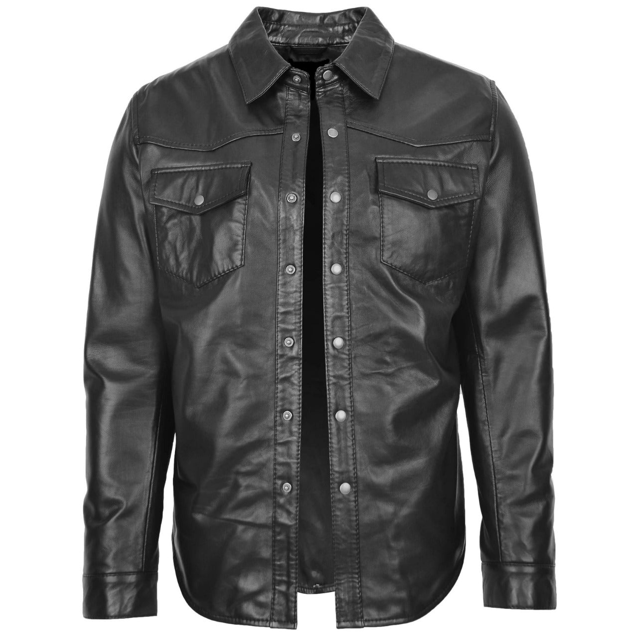 Mens Shirt Black Leather Jacket For Men