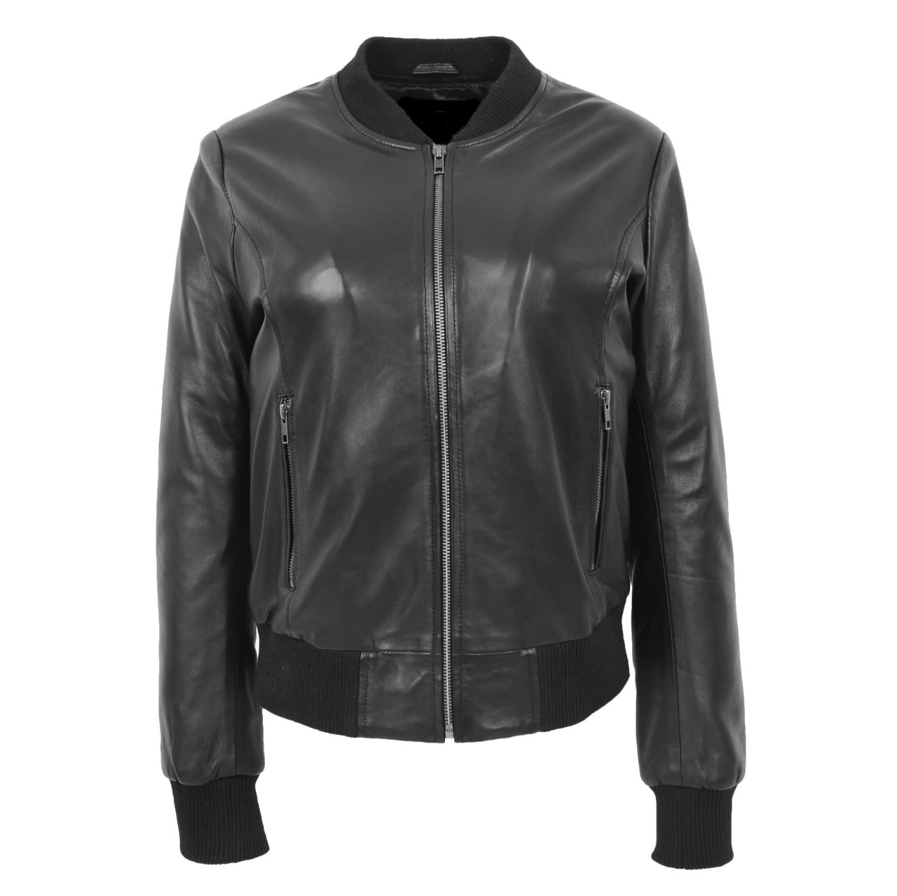 Black Bomber Leather Jacket For Women