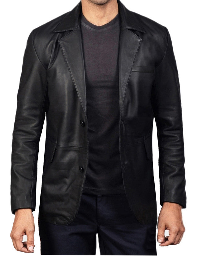 Mens leather blazer on sale sale