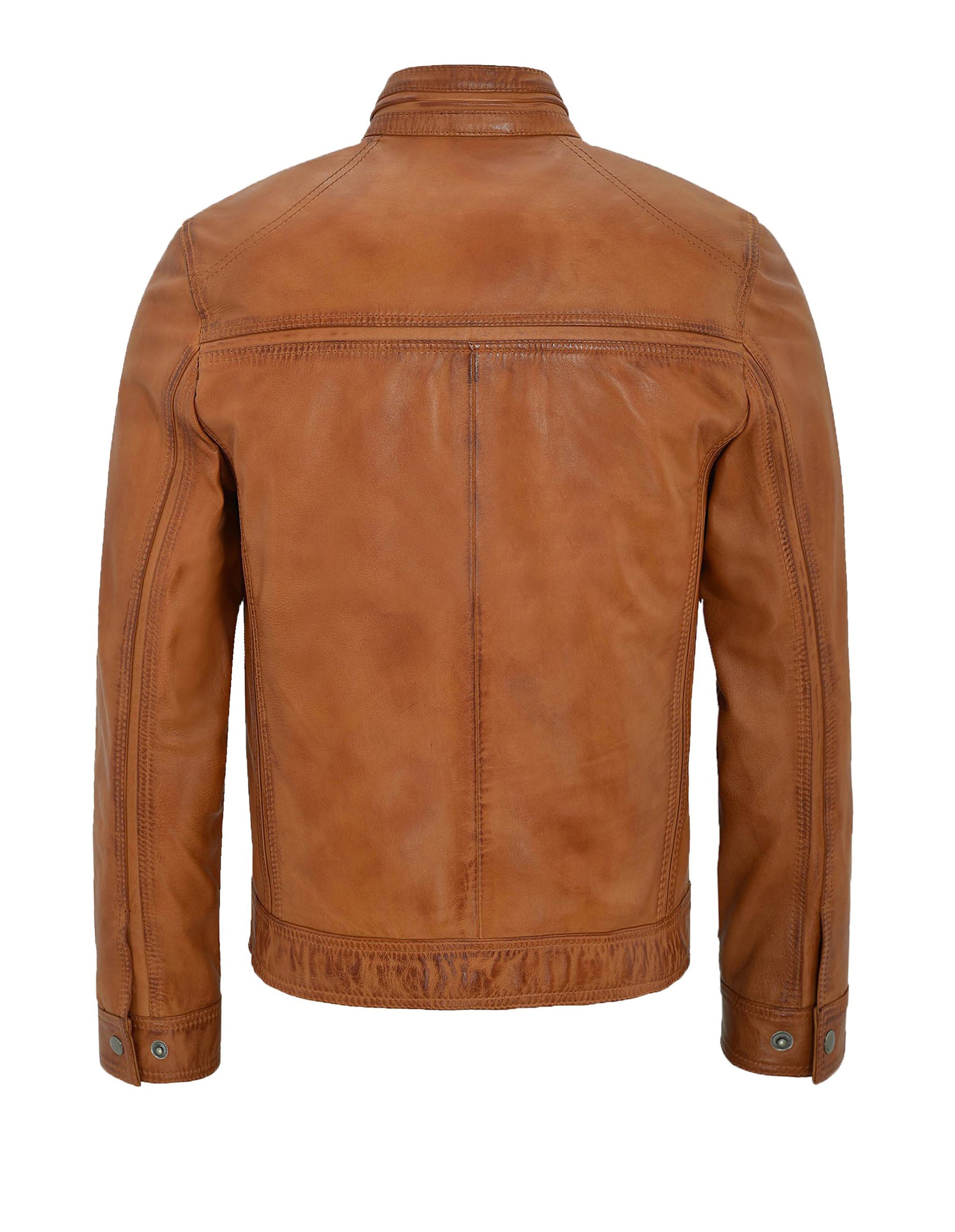 Distressed Tan Leather Motorcycle Jacket For Men