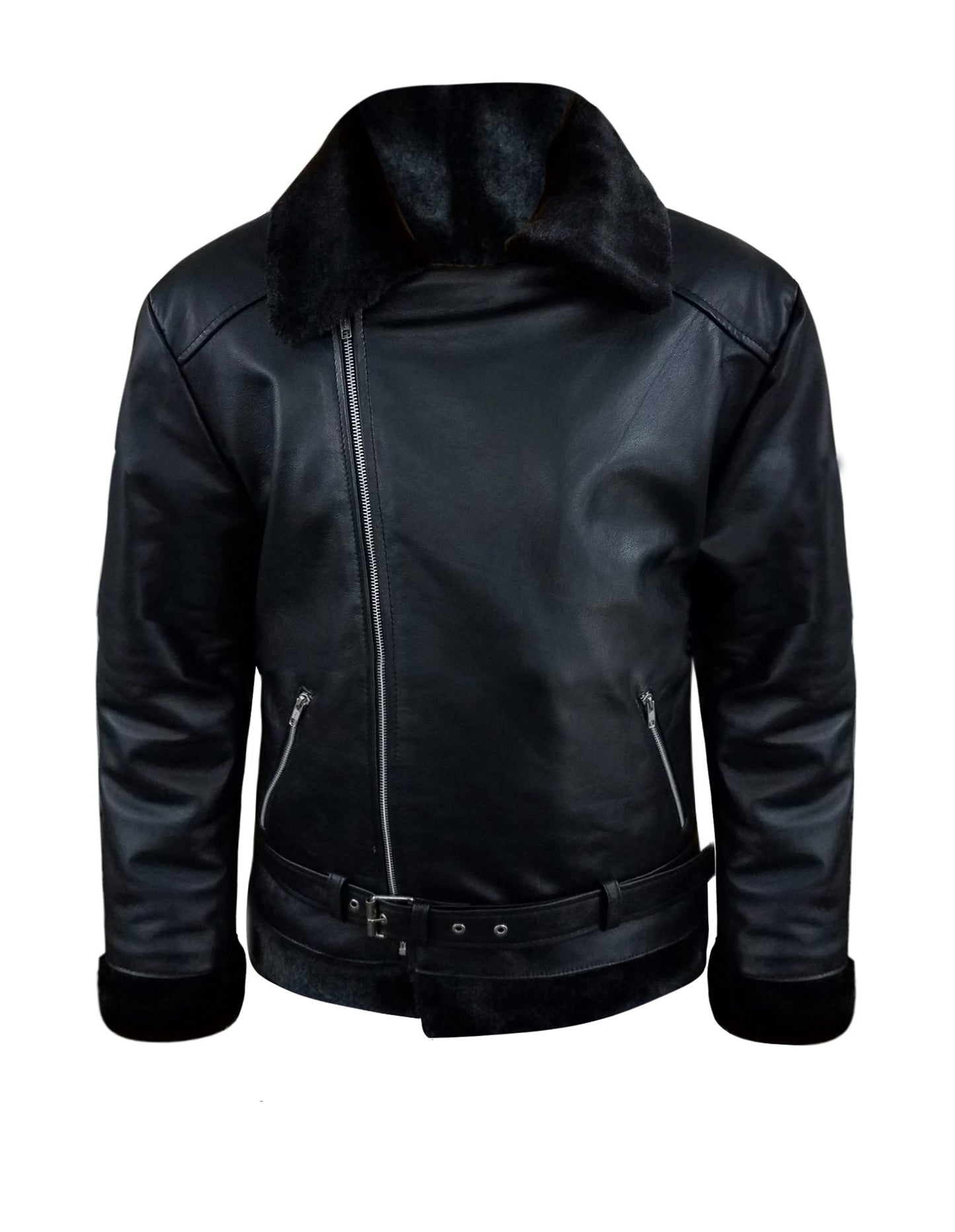 B3 Bomber Mens Black Bomber Faux Fur Leather Jacket