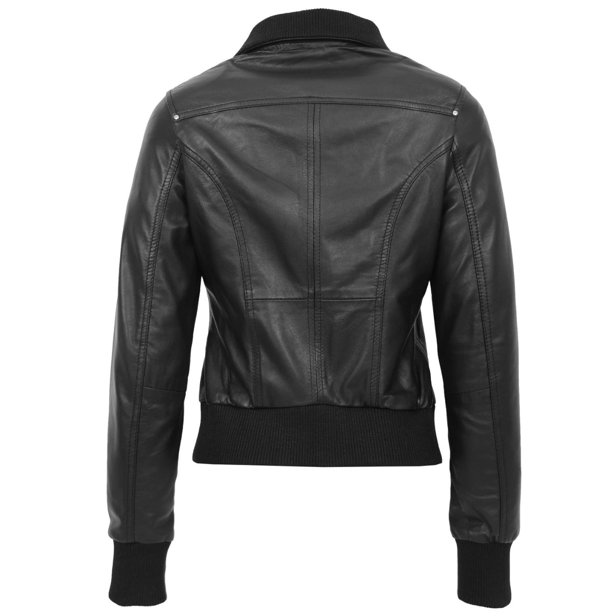 Bomber Black Leather Jacket For Women