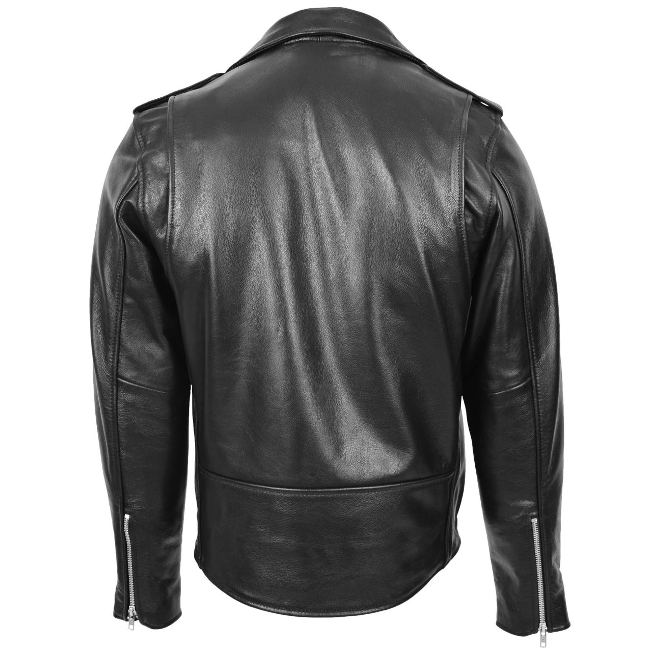 Mens Black Biker Leather Jacket With Pockets